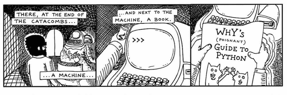 At the end of the tunnels: a computer and a book.